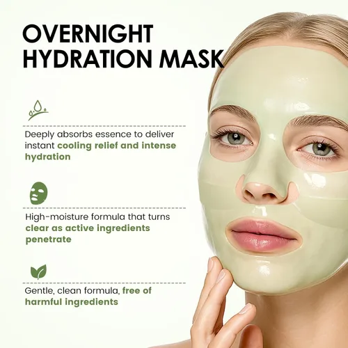 Vista 4 de Ashlyn Mascarilla facial de colágeno calmante de té verde, mascarilla hidratante nocturna con ácido hialurónico y colágeno para pieles sensibles