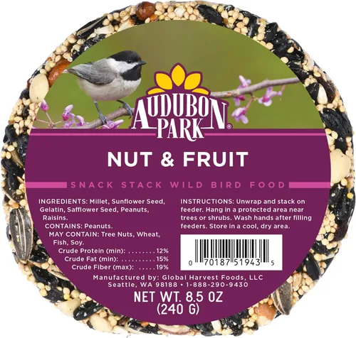 Vista 2 de Audubon Park Nut & Fruit Snack Stack - Alimento para pájaros silvestres, pastel de semillas de aves para comederos exteriores, paquete de 6
