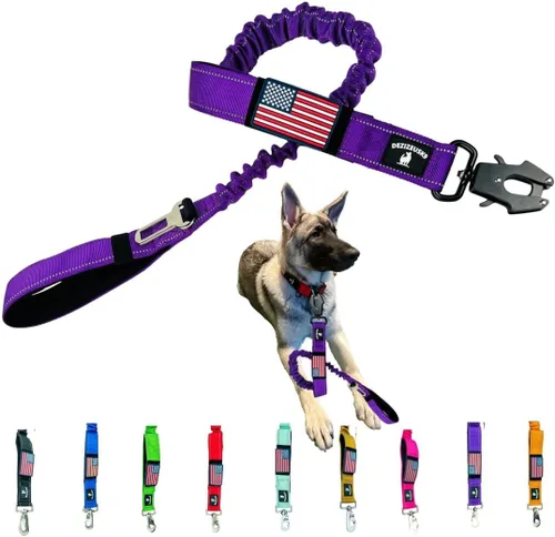 Vista 10 de Correa elástica resistente para perro, absorción de golpes, clip para cinturón de seguridad, cierre de rana de liberación rápida, asas dobles