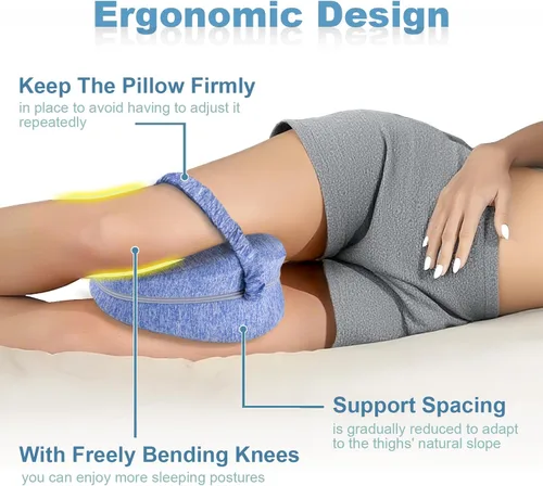 Vista 5 de Almohada de rodilla para las personas que duermen de lado, almohada de pierna para dormir, almohada de rodilla con correa, almohada de alineación