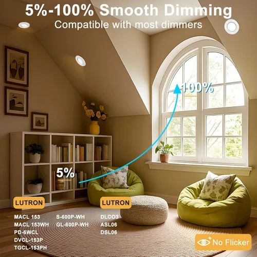 Vista 6 de Lightdot - Paquete de 6 luces LED empotrables con rótula de 6 pulgadas, ajustable 360°+90°, temperatura de color de 3CCT seleccionable y regulable