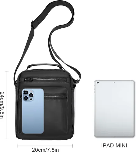 Vista 5 de Bolso cruzado para hombre bolso de hombro para teléfono para pasaporte pequeño bolso lateral para hombre negro
