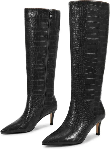 Vista 23 de wetkiss Botas altas hasta la rodilla para mujer, con tacón de gatito y diseño de punta puntiaguda, clásicas y sexys