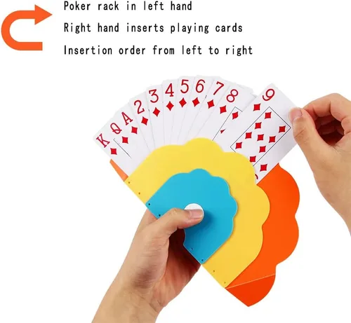 Vista 5 de Portadores de Cartas para Jugar Cartas: Portadores de Cartas de Plástico Portátiles sin Manos para Niños, Regalo para Fiestas de Póquer y Noches
