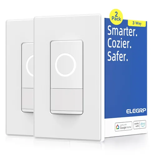 Vista 10 de ELEGRP Interruptor inteligente con sensor de movimiento, interruptor de luz Wi-Fi de 3 vías de 2.4 GHz, compatible con Alexa y Google Assistant