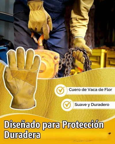 Vista 4 de DULFINE Cowhide Leather Gardening Work Gloves for Men 1/3/12 Pairs