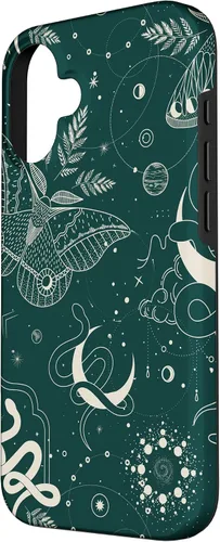 Vista 2 de Dark Green Mystical Witchcore Celestial Night Moth & Snake Case para iPhone 16