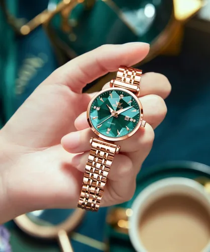 Vista 5 de OLEVS Relojes de mujer Vestido simple Reloj de mujer Reloj de acero inoxidable de oro rosa Reloj impermeable de cuarzo con fecha de lujo
