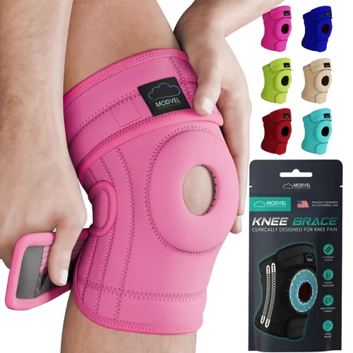Vista 11 de Modvel ELITE - Rodillera para hombres y mujeres, almohadillas de gel para rótula y estabilizadores laterales para ACL, recuperación de desgarro