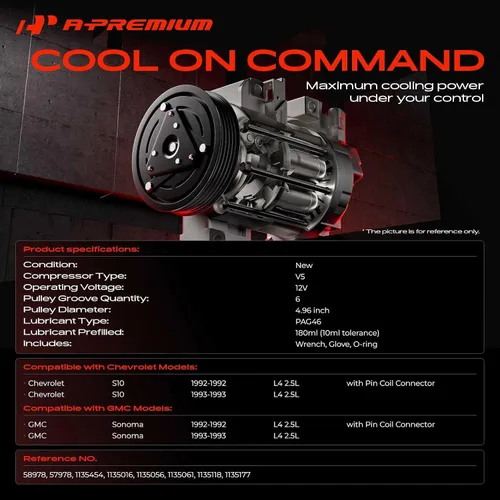 Vista 2 de A-Premium Compresor de A/C con embrague compatible con Chevrolet S10 2.5L 1992-1993, GMC Sonoma 2.5L 1992-1993