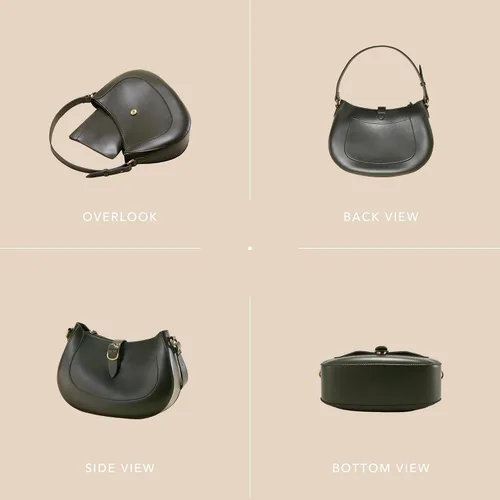 Vista 3 de Bolso Hobo de cuero vegano vintage para mujer, bolso de hombro lunar, bolso cruzado debajo del brazo clásico para mujer