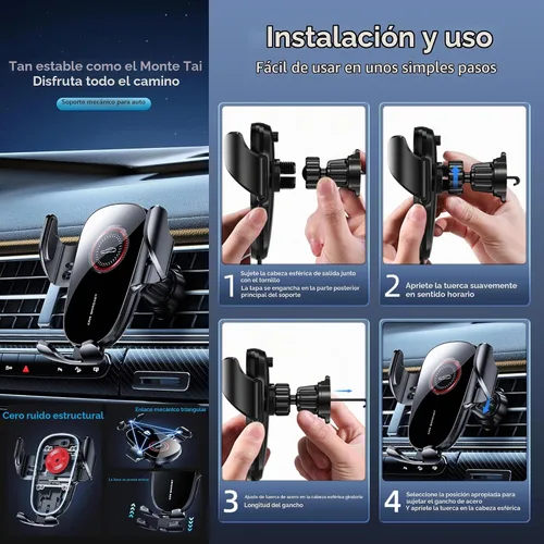 Vista 3 de Soporte universal para teléfono de automóvil, ajustable 360 grados para la ventilación de tu automóvil, soporte de teléfono con agarre mecánico