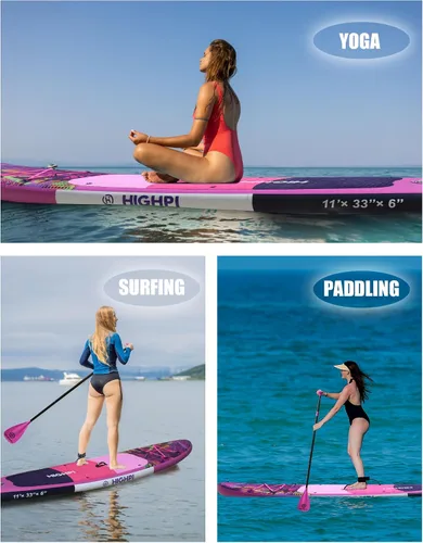 Vista 6 de Highpi Inflatable Stand Up Paddle Board for Youth and Adults – Wide Sup with Premium Accessories, Blow Up Paddleboard for Surfing, Fishing, Yoga &