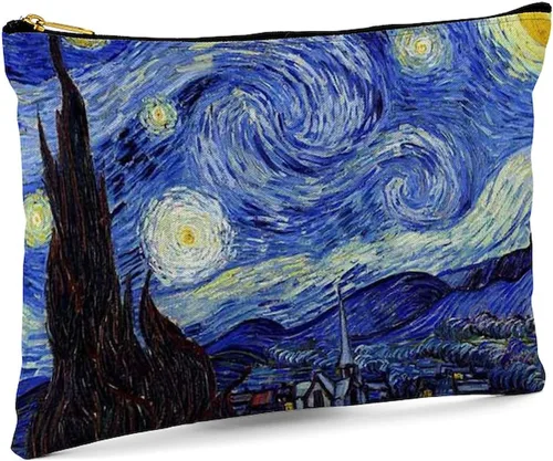Vista 3 de CafePress Starry Night by Vincent Van Gogh - Neceser grande con cremallera, 12.5 x 8.5 pulgadas, Blanco