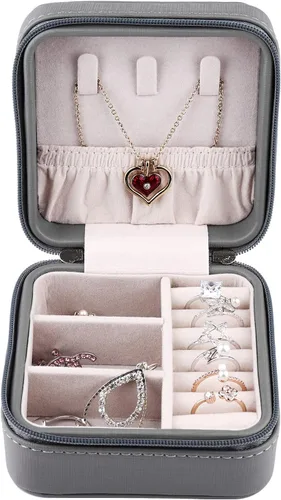 Vista 3 de Duomiila - Caja de joyería pequeña, mini organizador de viaje portátil, para anillos, aretes, collares. Un regalo para niñas y mujeres