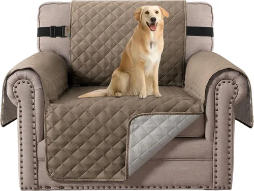Vista 21 de H.VERSAILTEX Funda de sofá resistente al agua para sofá de 3 cojines, reversible, protector de muebles acolchado con correa elástica, funda de sofá