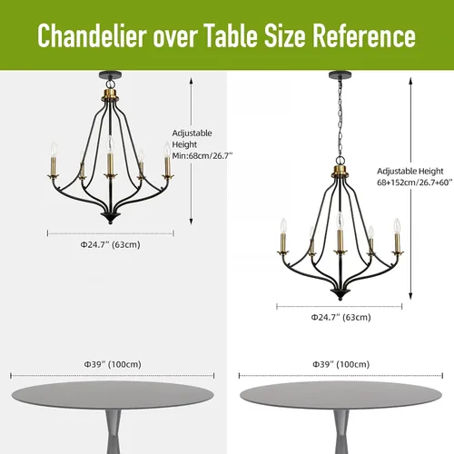 Vista 3 de Candelabro de 5 luces color negro mate y latón, 25 pulgadas, color dorado cepillado, iluminación colgante moderna para isla de cocina, comedor