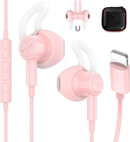 Vista 13 de iMangoo Auriculares con cable para Apple Lightning con certificación MFi color negro Auriculares magnéticos más grandes con puntas anticaídas