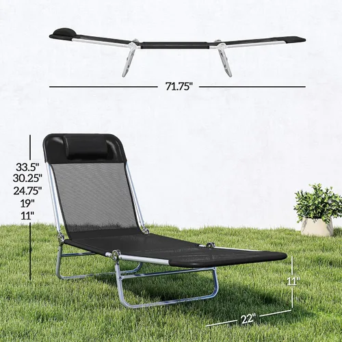 Vista 3 de Outsunny - Silla tumbona plegable, respaldo reclinable, color negro