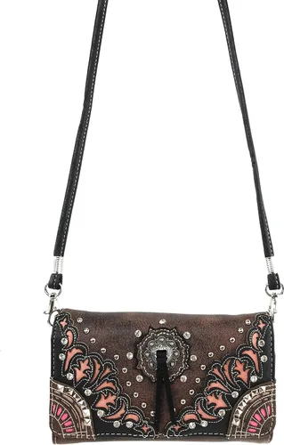 Vista 3 de Zelris Autumn West Fringe Concho Mujeres Crossbody Muñeca Trifold Wallet