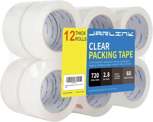 Vista 18 de JARLINK Cinta de embalaje transparente, cinta de embalaje resistente para embalaje de envío, sellado en movimiento, 2 pulgadas de ancho 2.7mil