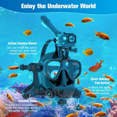 Vista 4 de SMACO Máscara de buceo de cara completa con soporte para cámara, máscara de esnórquel de cara completa para adultos compatible con tanque de buceo