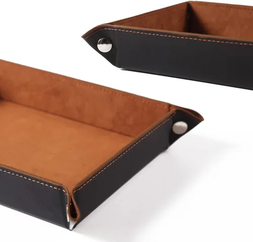 Vista 6 de Bandeja de cuero para hombres y mujeres, bandeja de almacenamiento de escritorio para hombres y mujeres, bandeja de joyería para tocador