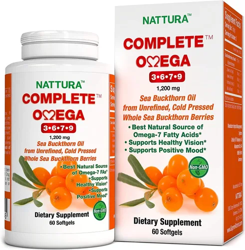 Vista 6 de Nattura Omega 3-6-7-9 completo aceite de espino cerval de mar puro, calidad europea, de bayas silvestres de espino cerval de mar entero prensadas