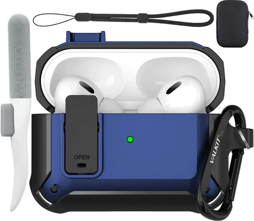 Vista 37 de Valkit Funda para Airpods Pro 2 con cerradura, funda militar de cuerpo completo para AirPod Pro rígida con llavero, funda para Airpods Pro de 2ª/1ª