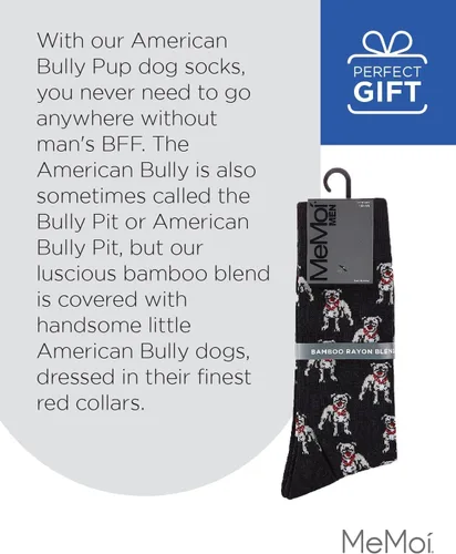 Vista 6 de MeMoi American Bully Dog Men's Socks, Rayon Blend Mens Crew Socks, Environmentally Friendly Fabric - Sizes 10-13