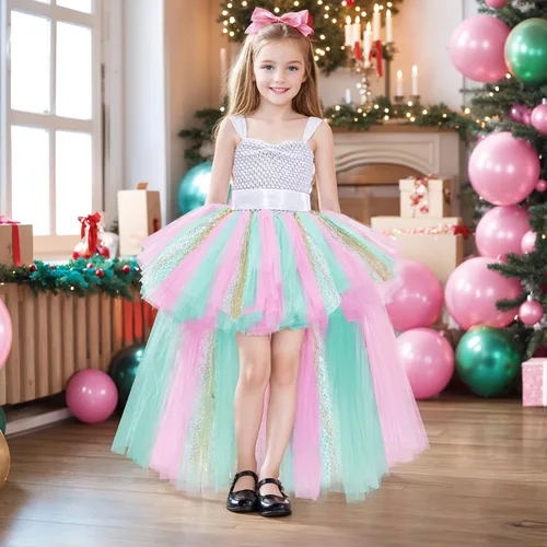 Vista 3 de Vestido tutú para niñas, vestidos de tul, vestido de hada de Halloween para niñas pequeñas, traje de fiesta de cumpleaños, vestido de graduación