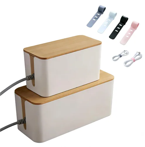 Vista 10 de Juego de organizador de cables 1L+1 pequeño con 4 bridas de silicona, caja de organización de cables de 2 piezas, organizador de cables de tapa