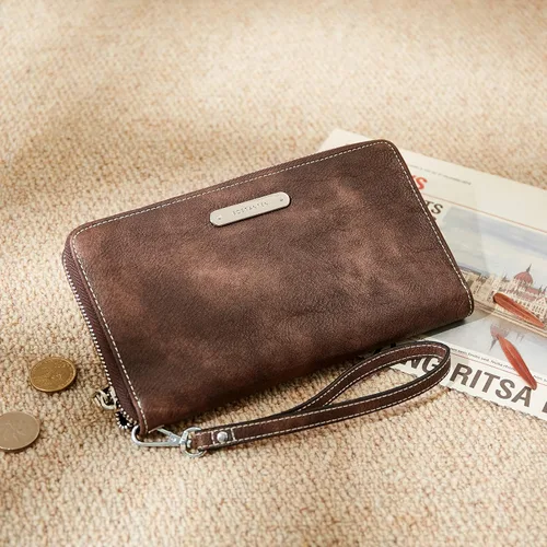 Vista 6 de BOSTANTEN - Carteras de cuero para mujer, bloqueo de identificación por radio frecuencia (RFID), cierre de cremallera alrededor, tarjetero, cartera
