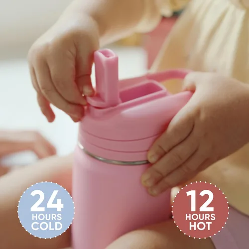 Vista 6 de Hydrapeak Mini botella de agua de 14 onzas con tapa con popote, botella de agua aislada de doble pared de acero inoxidable Botella de agua a Negro