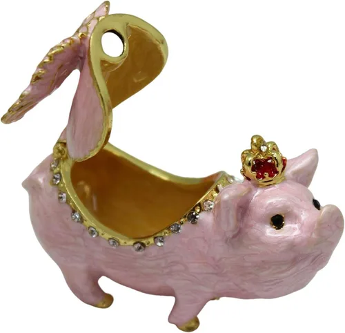 Vista 5 de Caja de joyería esmaltada adornos de almacenamiento rosados decorativos únicos con figuras clásicas con bisagras bonita caja de joyería de animales