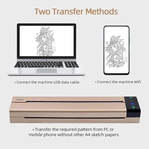 Vista 2 de Máquina de plantillas de transferencia de tatuajes, mini impresora térmica copiadora conectada computadora portátil USB WiFi impresora de tatuaje