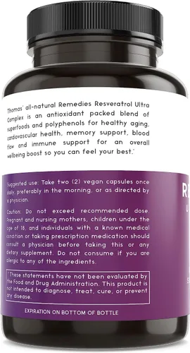 Vista 8 de Thomas' all-natural Remedies Resveratrol 1600mg Suplemento antioxidante orgánico Trans-Resveratrol con extracto de semilla de uva orgánico