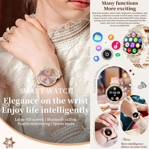 Vista 2 de Reloj inteligente (respuesta/haz llamadas) para mujeres, reloj inteligente AMOLED de 1.32 pulgadas para Android y para iPhone, rastreador