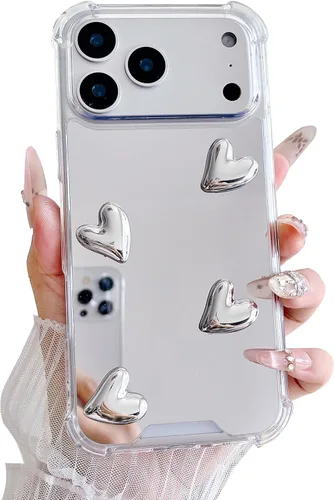 Vista 7 de Compatible con funda para iPhone 11, espejo de plata senior con diseño de corazón lindo, funda de silicona transparente y suave con espejo
