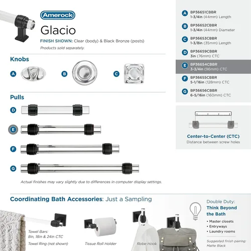 Vista 8 de Amerock Mango de gabinete Bronce claro/negro 3-3/4 pulgadas (96 mm) de centro a centro Glacio paquete de 1 unidad Jaladera de cajón