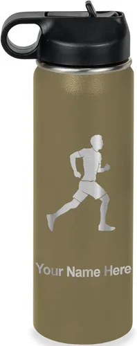 Vista 8 de LaserGram Botella de agua personalizada, Running Man, acero inoxidable de doble pared aislada al vacío con popote superior, regalo grabado