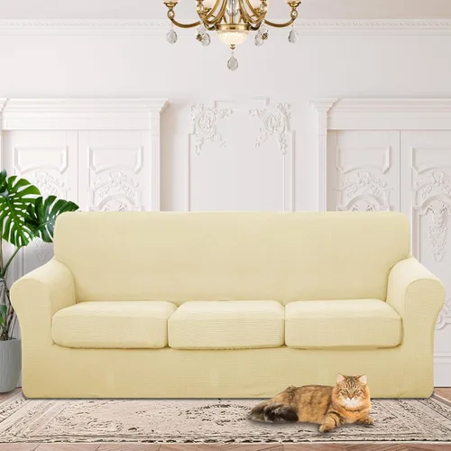 Vista 63 de 2 fundas elásticas para sillas de 1 cojín, protector de muebles, fundas de sofá, lavables, aptas para mascotas, funda antideslizante con parte