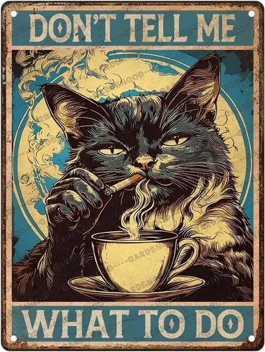 Vista 35 de Cartel de metal de café con diseño de perro y cafetería, diseño de pastor australiano, decoración de pared, 12 x 8 pulgadas