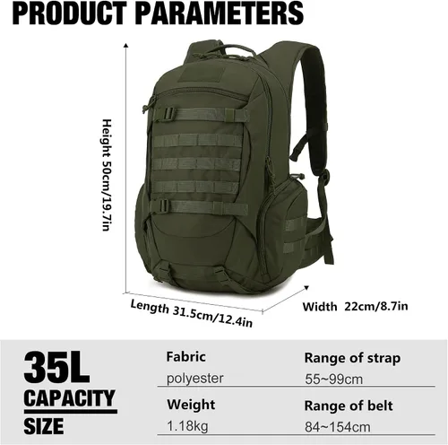 Vista 2 de Mardingtop 28L/35L mochilas tácticas Molle senderismo mochilas para acampar senderismo militar viajes motocicleta, Verde militar, 35 L