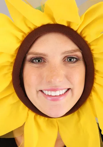 Vista 4 de Tocado con capucha de flores amarillas de girasol Dreams Añade sol a tu atuendo Accesorio de disfraz de Halloween