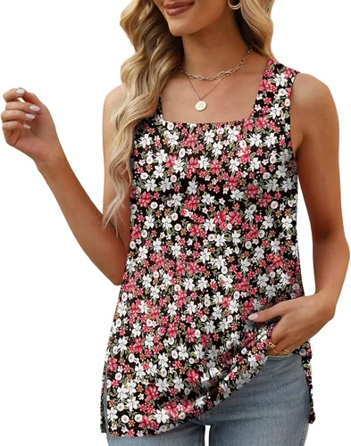 Vista 2 de XIEERDUO Camisetas sin mangas de verano para mujer, cuello cuadrado, ajuste holgado, casual, a la moda, sin mangas
