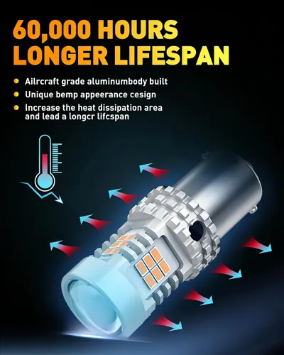 Vista 7 de OXILAM - Bombilla de luz LED para señal de giro BA15S 1156, CANBUS sin errores, 2200K, amarillo ámbar, 2800 LM, para 7506, 1156A, 1003, 1141, P21W