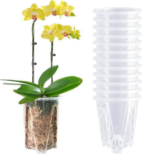 Vista 8 de Juego de 6 macetas de orquídea de 14 cm, macetas de orquídea para trasplante, macetas de orquídea transparentes de plástico con agujeros, maceta