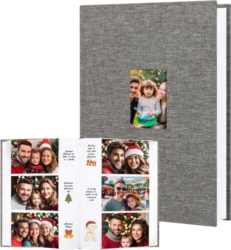 Vista 9 de Álbum de fotos 4x6 600 fotos con espacio para escribir, libro de fotos 4 x 6 con cubierta de lino y ventana frontal, álbum de fotos 4x6, álbum
