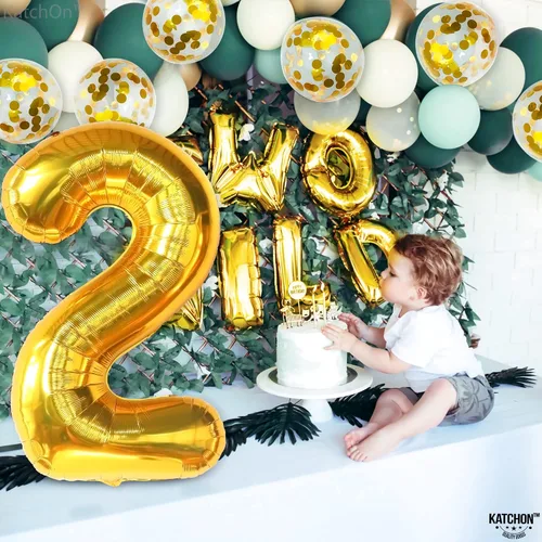 Vista 2 de KatchOn - Globos dorados en forma de números con látex, set de 0 a 9, varios tipos
